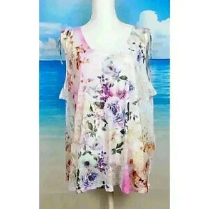 CONCEPTS Womans TUNIC Top MULTI-COLOR FLORAL Print Tie Shoulders STRETCH size 3x